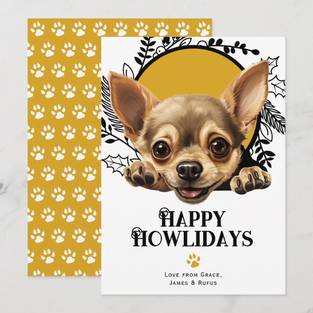 Cartes Pour Fêtes Annuelles Joyeux Howlidays Chihuahua Chig Christmas (Devant / Derrière)