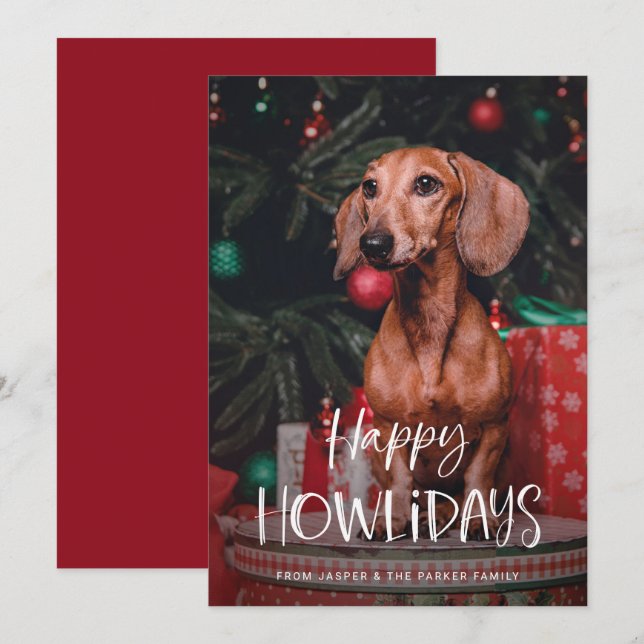 Cartes Pour Fêtes Annuelles Joyeux Howlidays | Cute chien animal de compagnie  (Devant / Derrière)