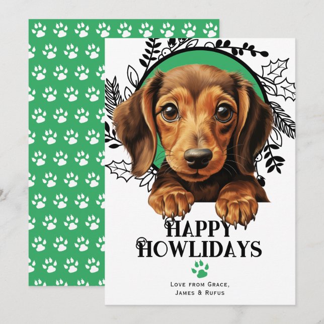 Cartes Pour Fêtes Annuelles Joyeux Howlidays Dachshund Weiner Chien Noël (Devant / Derrière)