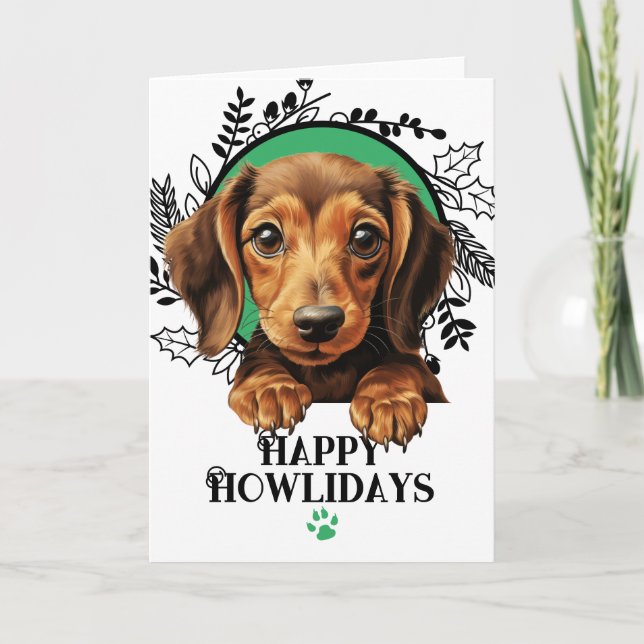 Cartes Pour Fêtes Annuelles Joyeux Howlidays Dachshund Weiner Chien Noël (Devant)