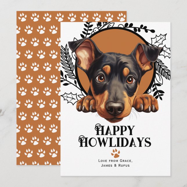 Cartes Pour Fêtes Annuelles Joyeux Howlidays Doberman Pinscher Chien Noël (Devant / Derrière)