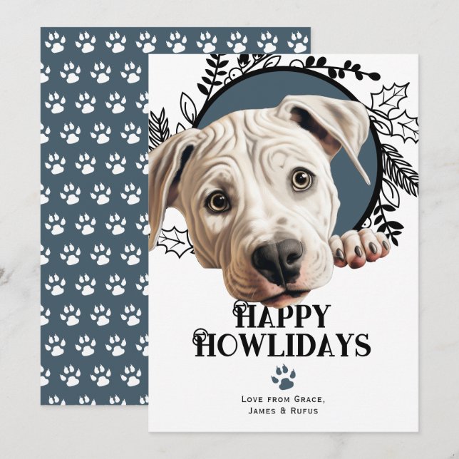 Cartes Pour Fêtes Annuelles Joyeux Howlidays Dogo Argentino Chien Noël (Devant / Derrière)