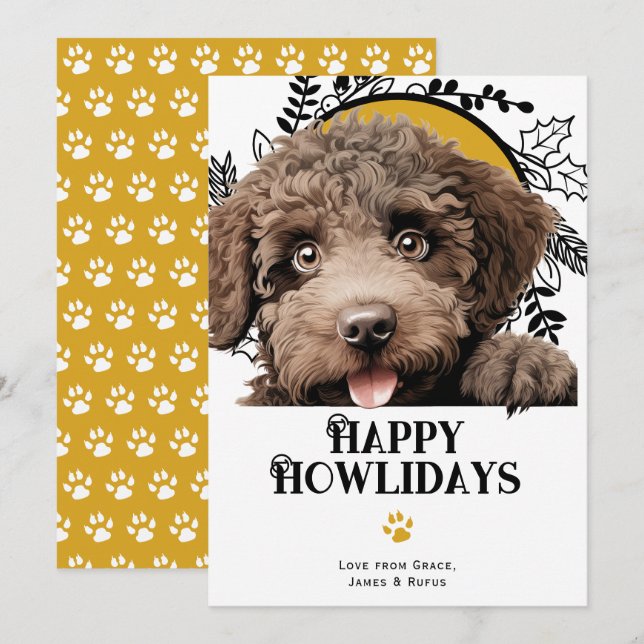 Cartes Pour Fêtes Annuelles Joyeux Howlidays espagnol Water Dog Noël (Devant / Derrière)