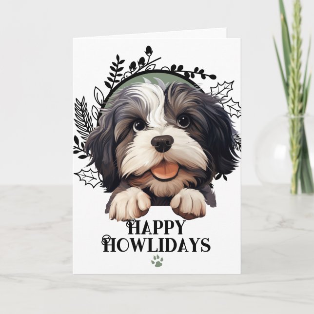 Cartes Pour Fêtes Annuelles Joyeux Howlidays Fête de chien de Lowchen (Devant)