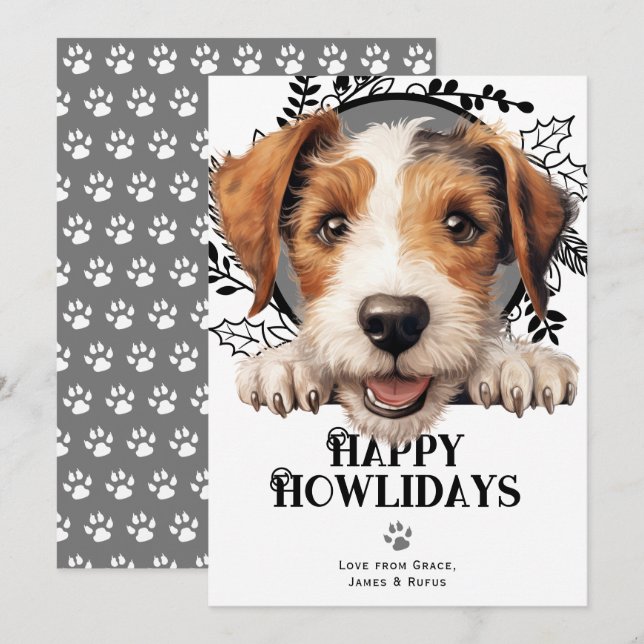 Cartes Pour Fêtes Annuelles Joyeux Howlidays Fil Fox Terrier Chien Noël (Devant / Derrière)