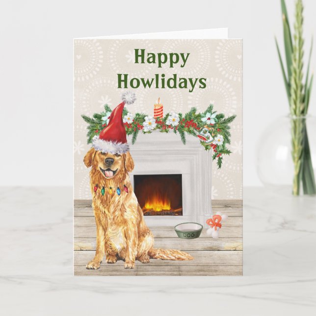 Cartes Pour Fêtes Annuelles Joyeux Howlidays Golden Retriever Dog Christmas (Devant)