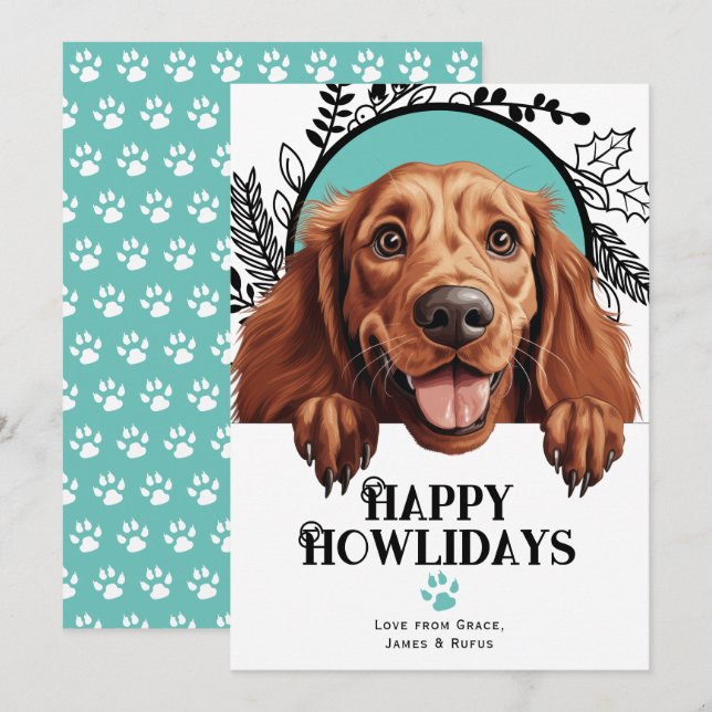 Cartes Pour Fêtes Annuelles Joyeux Howlidays Irish Setter Dog Christmas (Devant / Derrière)