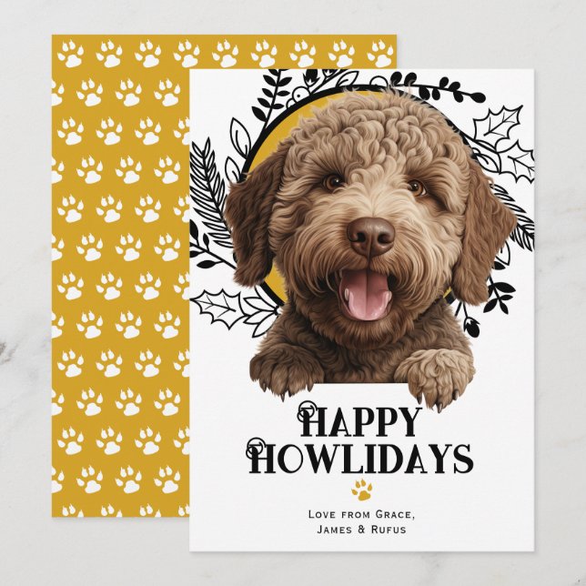Cartes Pour Fêtes Annuelles Joyeux Howlidays Lagotto Romagnolo Chien Noël (Devant / Derrière)