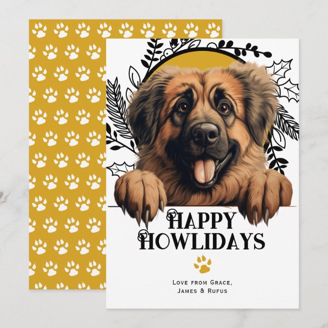 Cartes Pour Fêtes Annuelles Joyeux Howlidays Leonberger Chien Noël (Devant / Derrière)