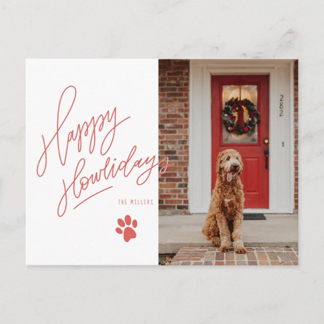 Cartes Pour Fêtes Annuelles Joyeux Howlidays Lettering Chig Paw Pet Photo (Devant)