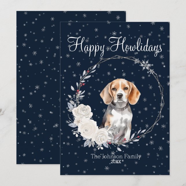 Cartes Pour Fêtes Annuelles Joyeux Howlidays mignon chien Beagle (Devant / Derrière)
