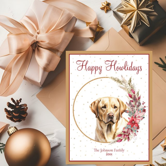 Cartes Pour Fêtes Annuelles Joyeux Howlidays mignon chien de laboratoire jaune (Créateur téléchargé)