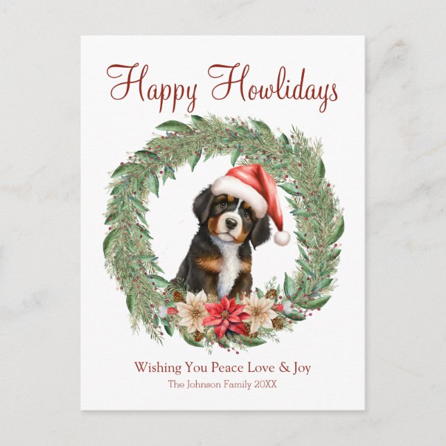 Cartes Pour Fêtes Annuelles Joyeux Howlidays mignon chien de montagne bernois (Devant)