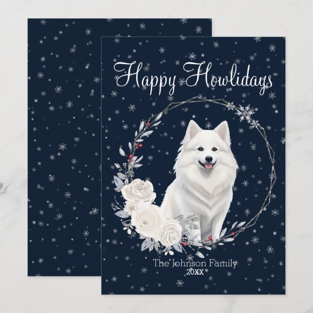 Cartes Pour Fêtes Annuelles Joyeux Howlidays mignon Eskimo Chien américain (Devant / Derrière)
