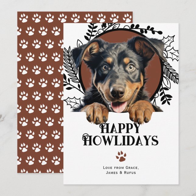 Cartes Pour Fêtes Annuelles Joyeux Howlidays Noël du chien de Beauceron (Devant / Derrière)