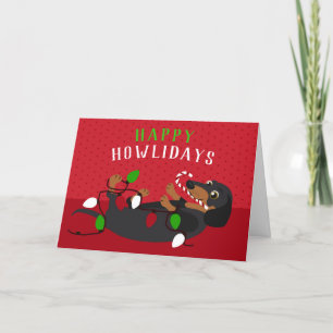 Cartes Pour Fêtes Annuelles Joyeux HOWLidays Noël mignon Dachshund