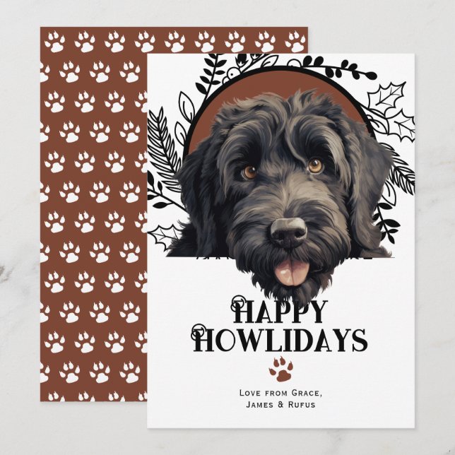 Cartes Pour Fêtes Annuelles Joyeux Howlidays Noir russe Terrier Noël (Devant / Derrière)
