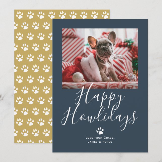 Cartes Pour Fêtes Annuelles Joyeux Howlidays Pet Dog Christmas (Devant / Derrière)
