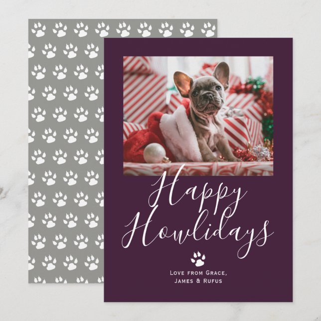 Cartes Pour Fêtes Annuelles Joyeux Howlidays Pet Dog Christmas (Devant / Derrière)