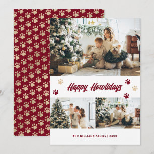 Cartes Pour Fêtes Annuelles Joyeux Howlidays Photo Pattes Or Rouge Élégant