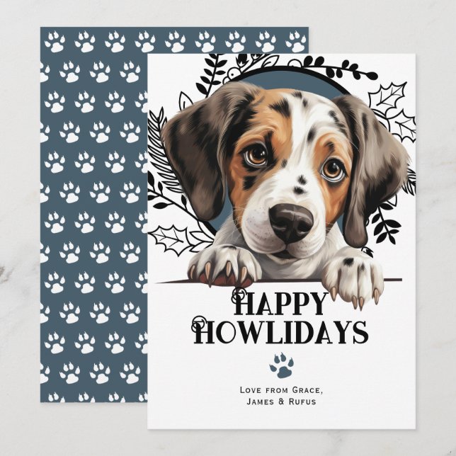 Cartes Pour Fêtes Annuelles Joyeux Howlidays Pointer Chien Noël (Devant / Derrière)