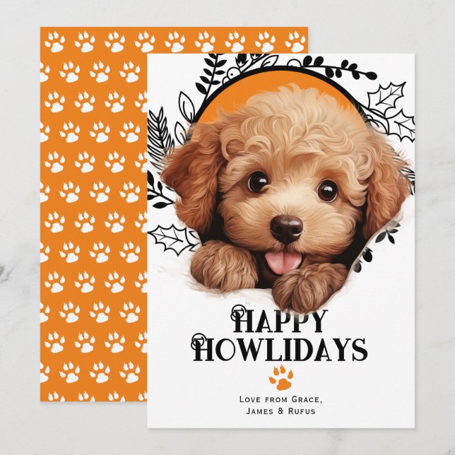 Cartes Pour Fêtes Annuelles Joyeux Howlidays Poodle Dog Christmas (Devant / Derrière)