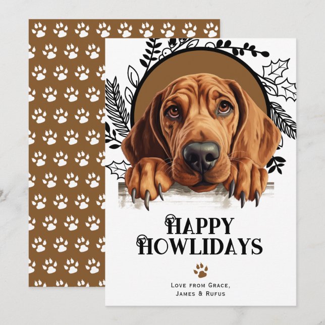 Cartes Pour Fêtes Annuelles Joyeux Howlidays Redbone Coonhound Chig Noël (Devant / Derrière)