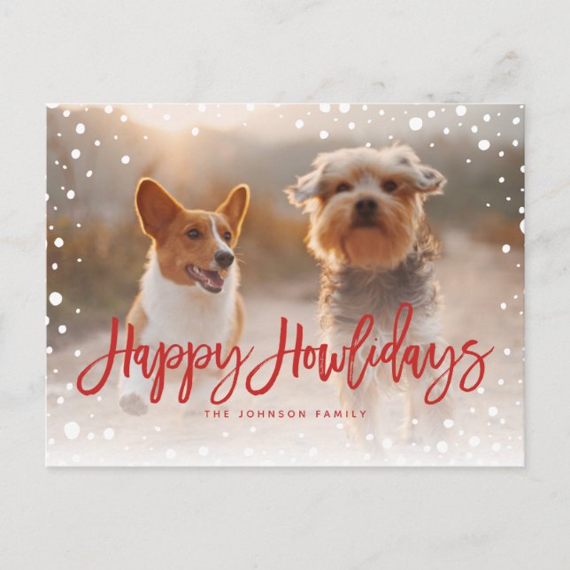 Cartes Pour Fêtes Annuelles Joyeux Howlidays Rouge neigeux | Photo de chien d' (Devant)