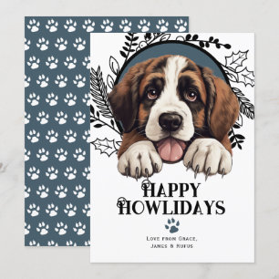 Cartes Pour Fêtes Annuelles Joyeux Howlidays Saint Bernard Dog Christmas