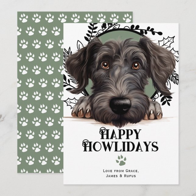 Cartes Pour Fêtes Annuelles Joyeux Howlidays Scottish Deerhound Dog Christmas (Devant / Derrière)