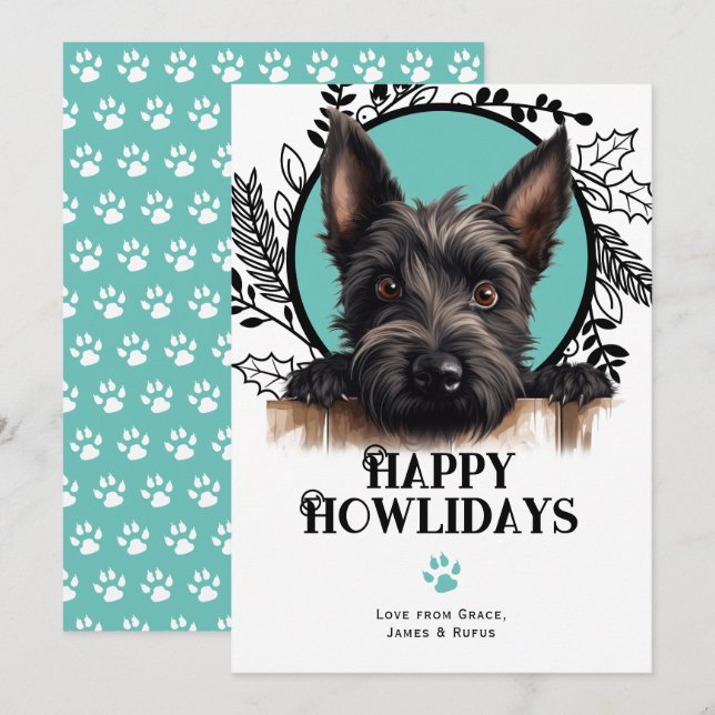 Cartes Pour Fêtes Annuelles Joyeux Howlidays Scottish Terrier Dog Christmas (Devant / Derrière)