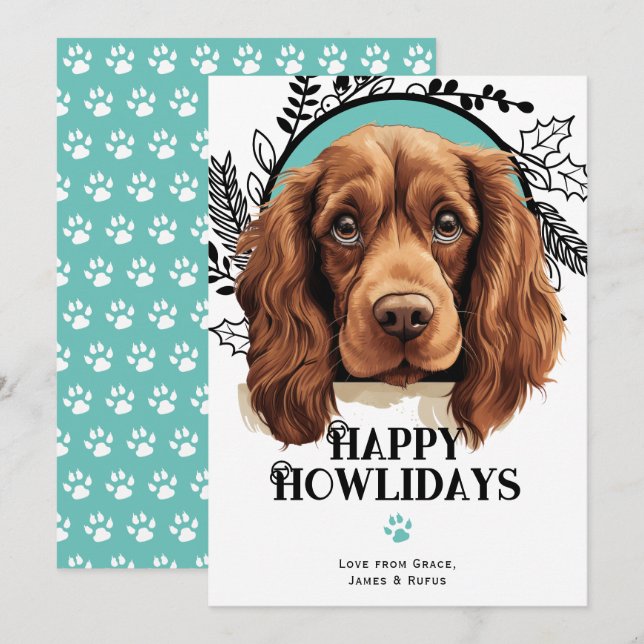 Cartes Pour Fêtes Annuelles Joyeux Howlidays Sussex Spaniel Dog Noël (Devant / Derrière)