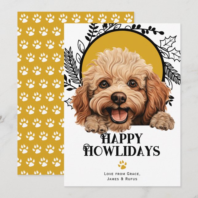 Cartes Pour Fêtes Annuelles Joyeux Howlidays Toy Poodle Chien Noël (Devant / Derrière)