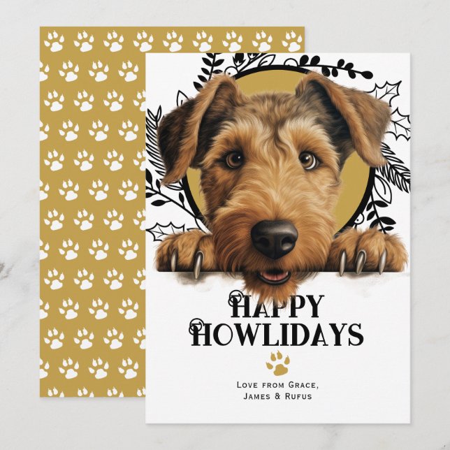 Cartes Pour Fêtes Annuelles Joyeux Howlidays Welsh Terrier Dog Christmas (Devant / Derrière)