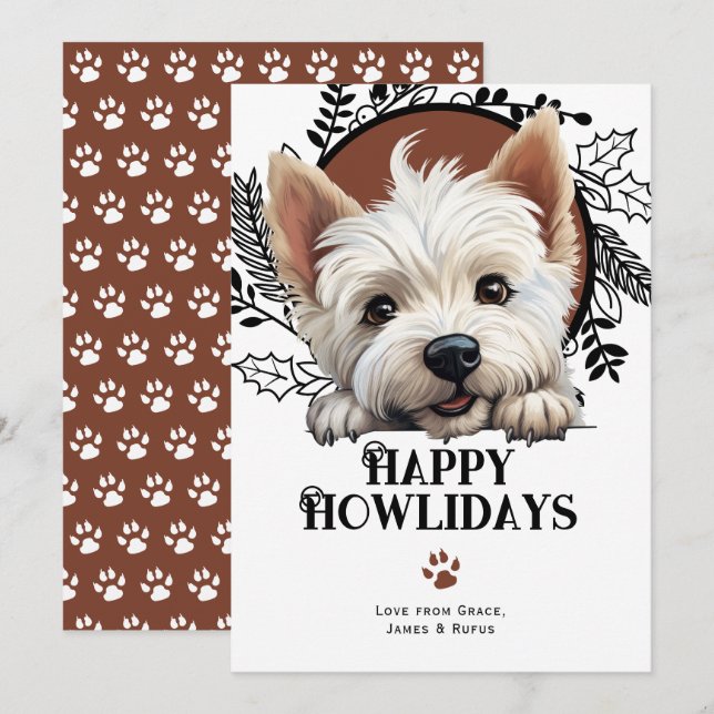 Cartes Pour Fêtes Annuelles Joyeux Howlidays West Highland Terrier Noël (Devant / Derrière)