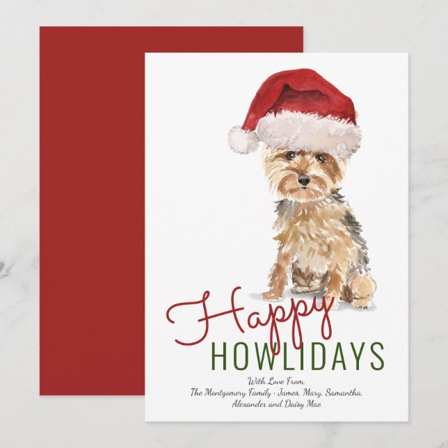 Cartes Pour Fêtes Annuelles Joyeux Howlidays Yorkshire Terrier Santa Hat (Devant / Derrière)