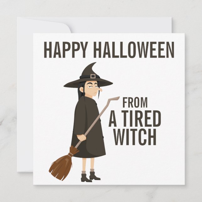 Cartes Pour Fêtes Annuelles Joyeux humour d'Halloween Sorcière noir et blanc (Devant)
