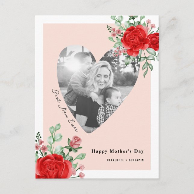 Cartes Pour Fêtes Annuelles Joyeux Jour des Mères Floral Photo personnalisée (Devant)