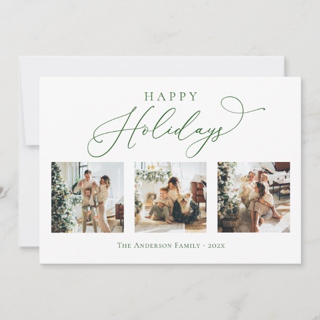 Cartes Pour Fêtes Annuelles Joyeux Jours de Vacances Script Vert Multiphoto Co (Devant)
