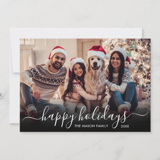 Cartes Pour Fêtes Annuelles Joyeux Jours fériés Script 2 Photo Noël (Devant)