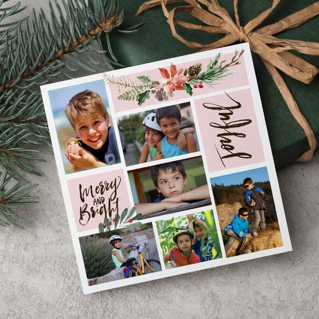 Cartes Pour Fêtes Annuelles Joyeux Joyeux et aquarelle brillante Photo de Noël (Créateur téléchargé)