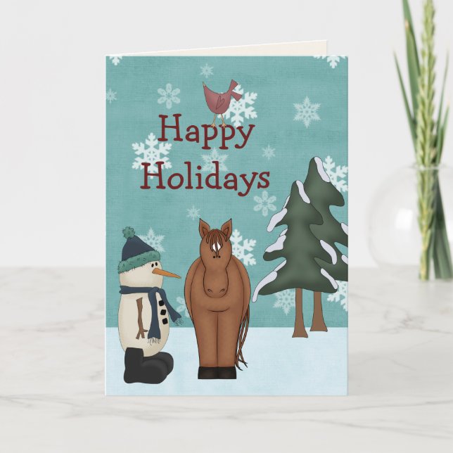 Cartes Pour Fêtes Annuelles Joyeux Joyeux Jours de Noël Cheval et Snowman (Devant)