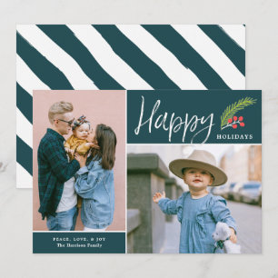 Cartes Pour Fêtes Annuelles Joyeux Joyeux Jours Deux photos Turquoise