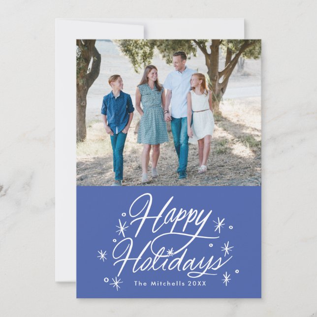 Cartes Pour Fêtes Annuelles Joyeux Joyeux Joyeux Joyeux Fêtes Photo Bleu (Devant)