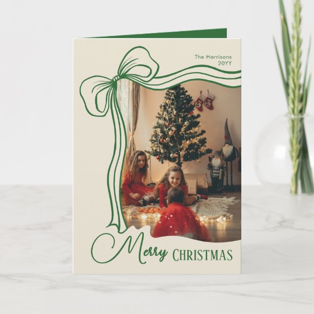 Cartes Pour Fêtes Annuelles Joyeux Joyeux Joyeux Noël Main Tirée Bow Photo (Devant)
