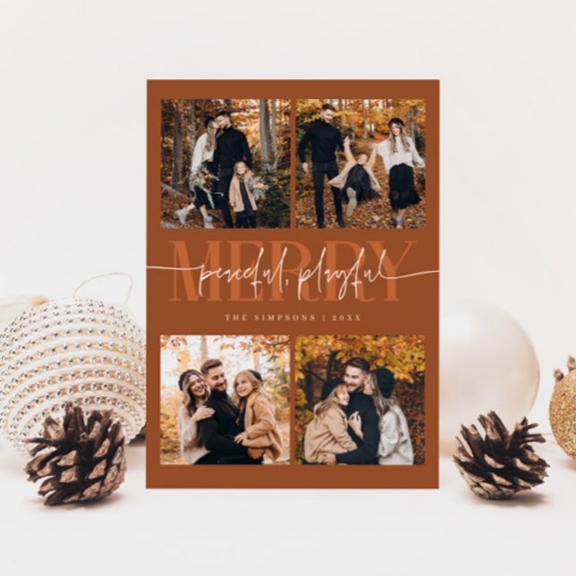 Cartes Pour Fêtes Annuelles Joyeux Joyeux Joyeux Terracotta Photo de Noël (Créateur téléchargé)
