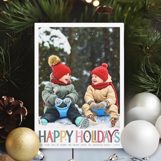 Cartes Pour Fêtes Annuelles Joyeux Joyeux Joyeux Vacances Cute Retro Stars Pho (Créateur téléchargé)