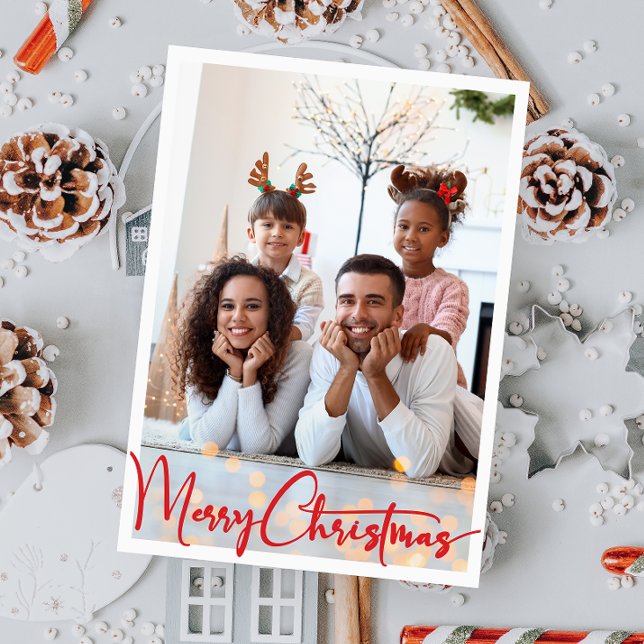 Cartes Pour Fêtes Annuelles Joyeux Joyeux Noël Rouge photo pleine verticale (Créateur téléchargé)