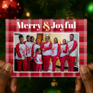 Cartes Pour Fêtes Annuelles Joyeux & Joyeux Rouge Plaid Photo Noël