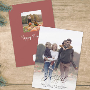 Cartes Pour Fêtes Annuelles Joyeux Joyeux Script Red Winter Flocon de neige 1 